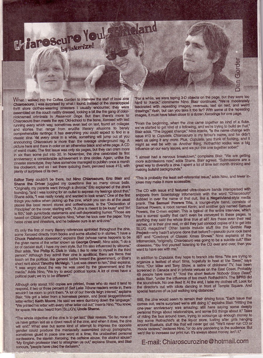 image of the Chiaroscuro interview printed in SLUG magazine.